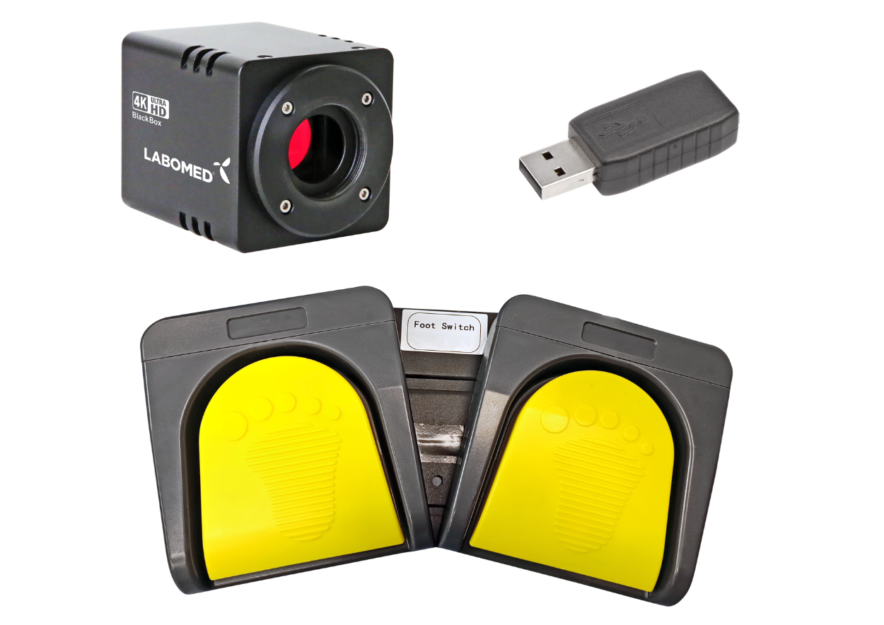 Labomed BlackBox 4K AutoFocus camera with voice-control dongle and double foot switch